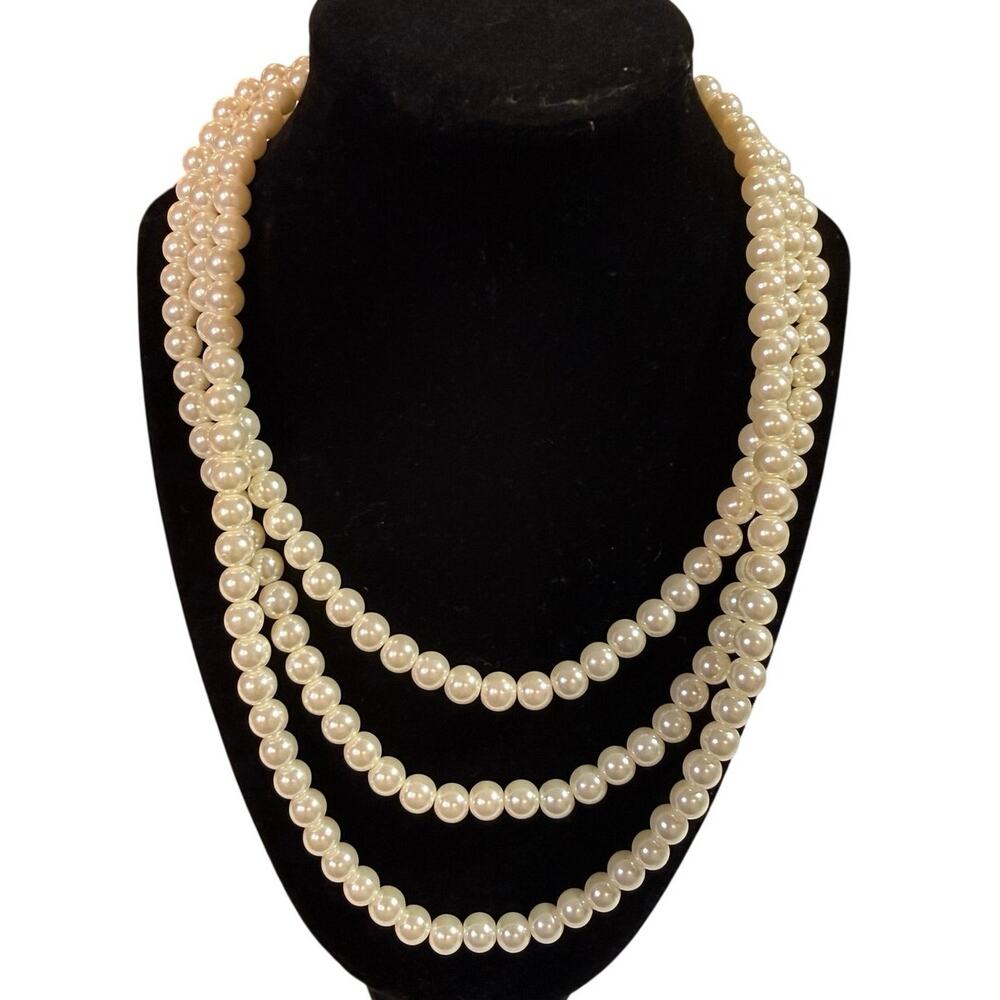 Vintage Stamped NWT Faux Pearl Long Draping Wrap Necklace Old Money Style
